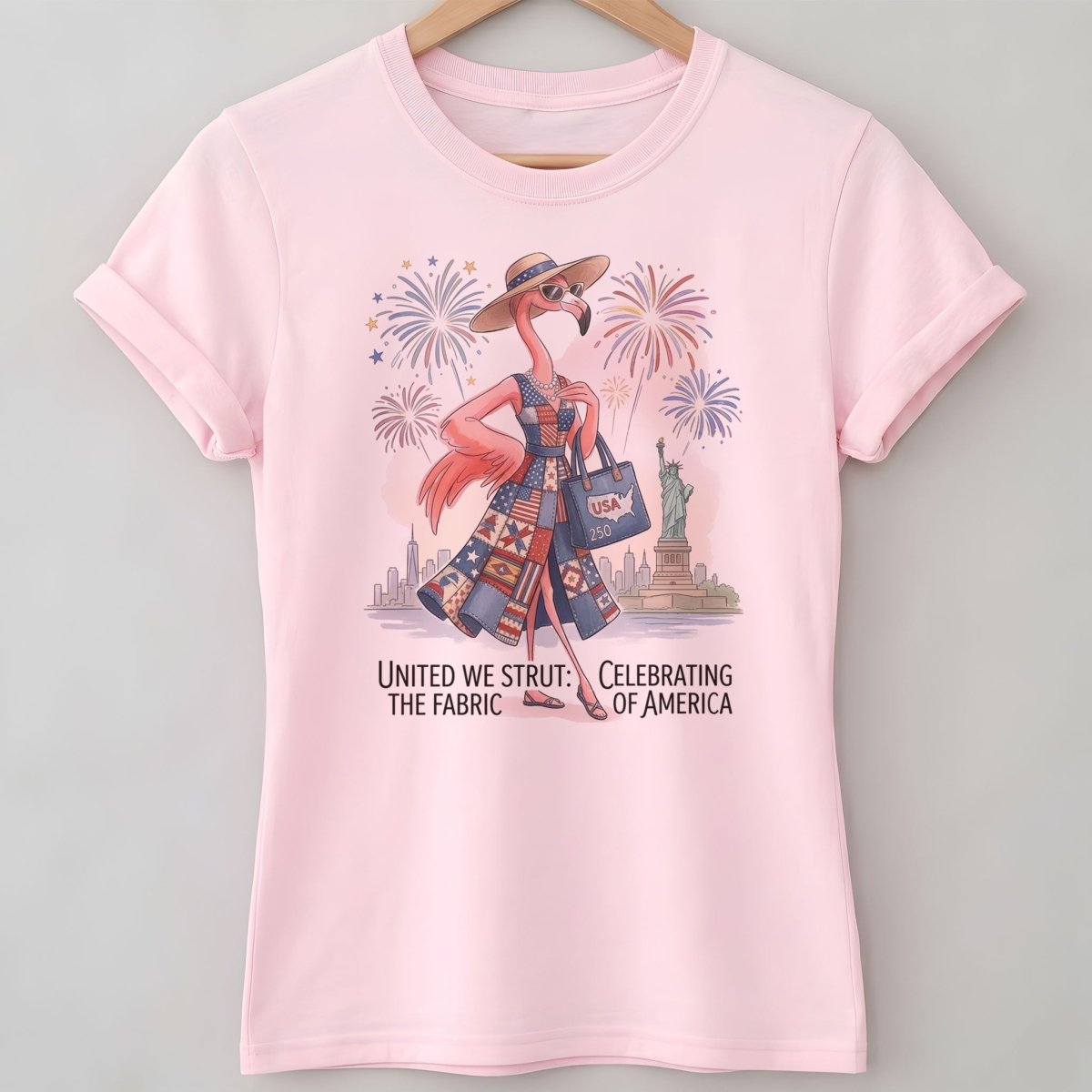 United We Strut The Fabric of America Flamingo July 4th Shirt - FlamingoAholic