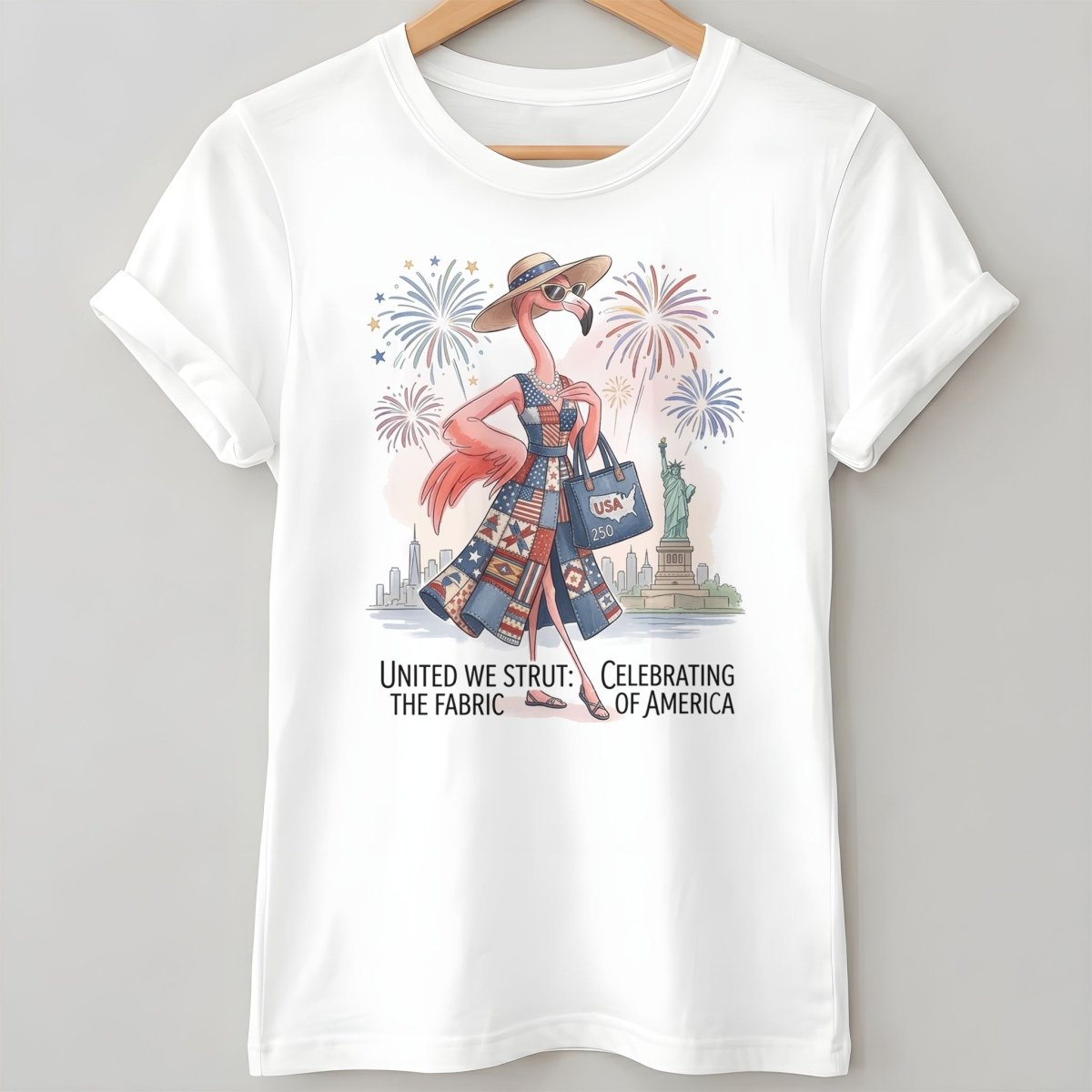 United We Strut The Fabric of America Flamingo July 4th Shirt - FlamingoAholic