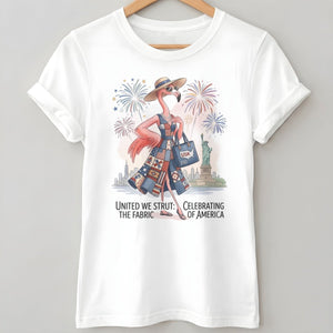 United We Strut The Fabric of America Flamingo July 4th Shirt - FlamingoAholic