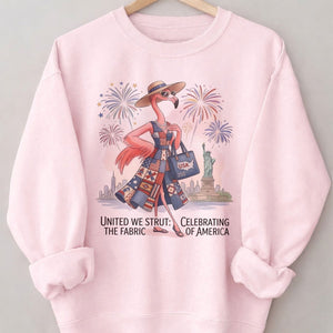 United We Strut The Fabric of America Flamingo July 4th Shirt - FlamingoAholic