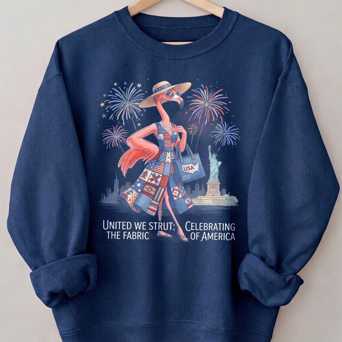 United We Strut The Fabric of America Flamingo July 4th Shirt - FlamingoAholic