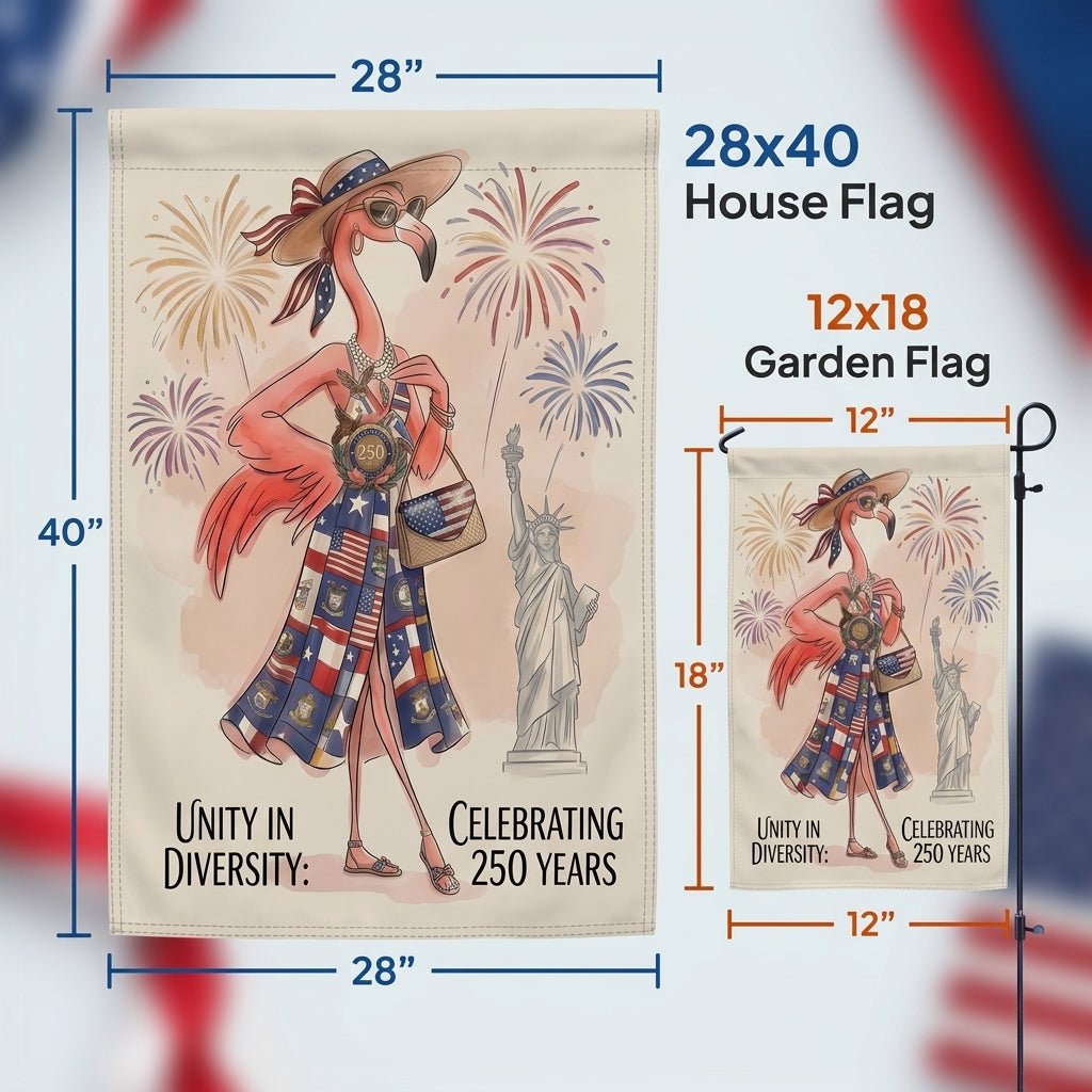 Unity in Diversity Celebrating 250 Years Flamingo July 4th Garden Flag - FlamingoAholic