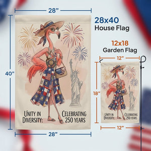 Unity in Diversity Celebrating 250 Years Flamingo July 4th Garden Flag - FlamingoAholic
