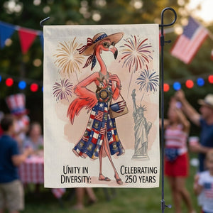Unity in Diversity Celebrating 250 Years Flamingo July 4th Garden Flag - FlamingoAholic