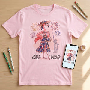 Unity in Diversity Celebrating 250 Years Flamingo July 4th Shirt - FlamingoAholic