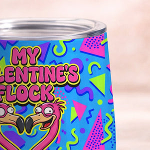 Vibrant Personalized Flamingo Galentine Wine Tumbler - Matching Best Friend Gift - FlamingoAholic