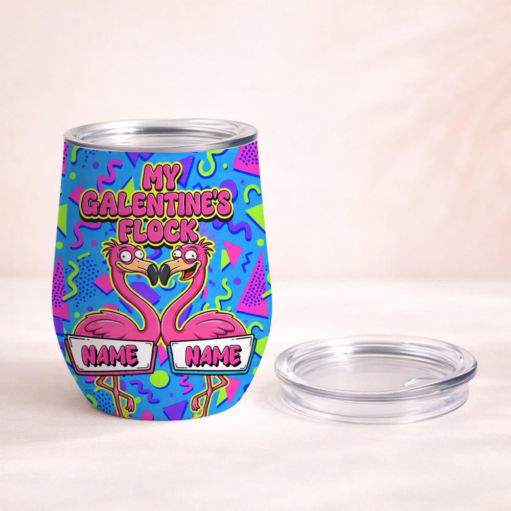 Vibrant Personalized Flamingo Galentine Wine Tumbler - Matching Best Friend Gift - FlamingoAholic