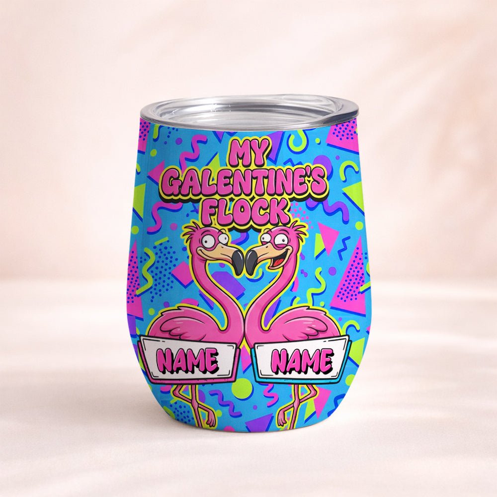 Vibrant Personalized Flamingo Galentine Wine Tumbler - Matching Best Friend Gift - FlamingoAholic