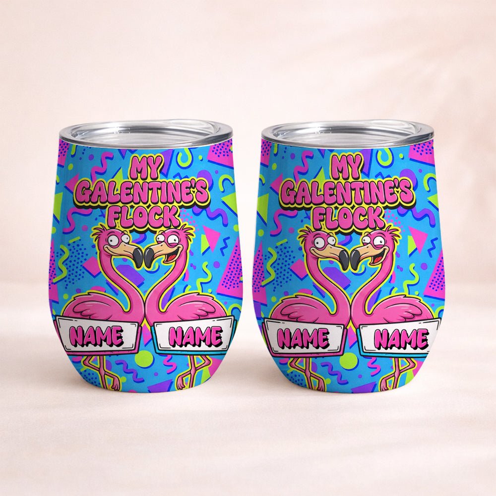 Vibrant Personalized Flamingo Galentine Wine Tumbler - Matching Best Friend Gift - FlamingoAholic