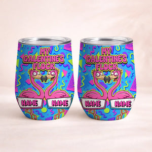 Vibrant Personalized Flamingo Galentine Wine Tumbler - Matching Best Friend Gift - FlamingoAholic