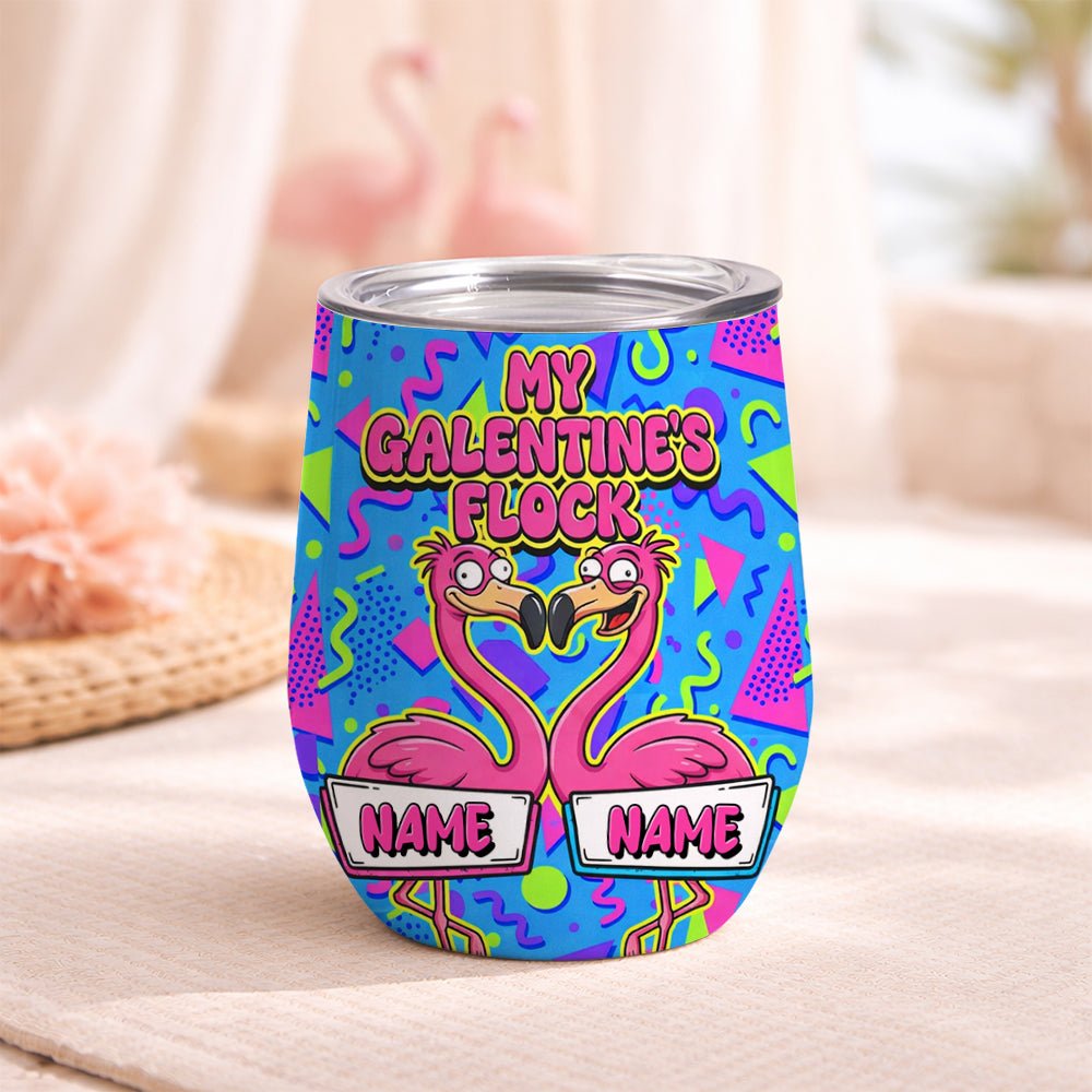 Vibrant Personalized Flamingo Galentine Wine Tumbler - Matching Best Friend Gift - FlamingoAholic