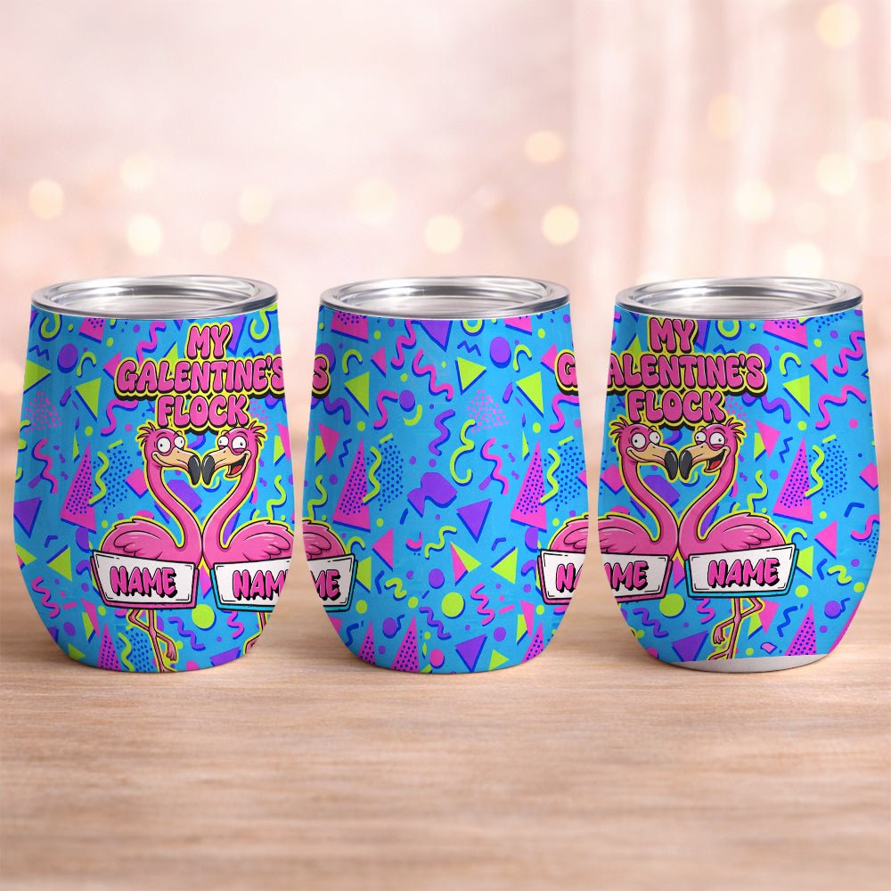 Vibrant Personalized Flamingo Galentine Wine Tumbler - Matching Best Friend Gift - FlamingoAholic
