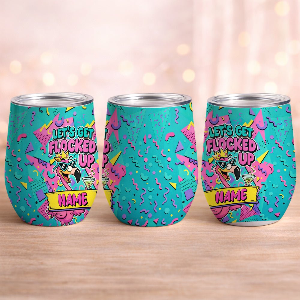 Vibrant Personalized Flamingo Wine Tumbler - Funny 'Let's Get Flocked Up' Insulated Cup - FlamingoAholic