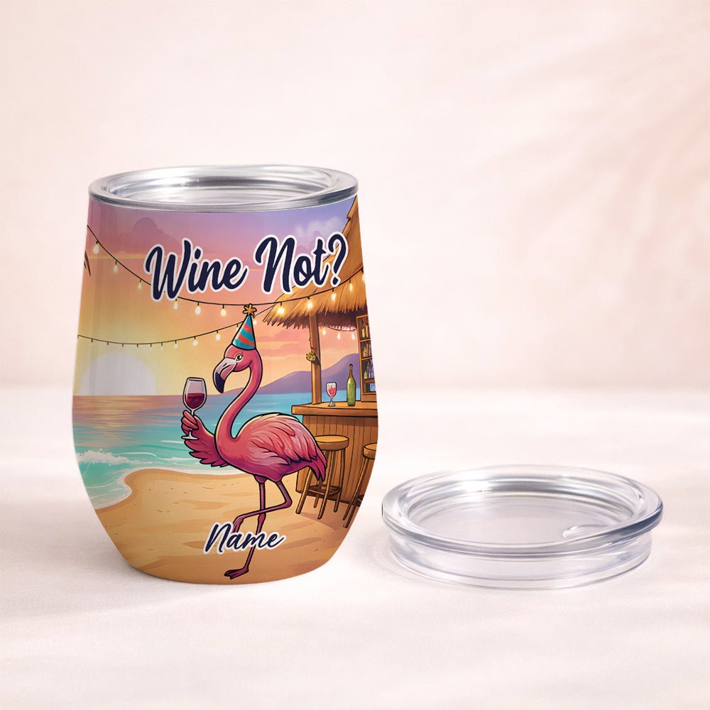 Vibrant Personalized Flamingo Wine Tumbler - Funny Stainless Steel Stemless Cup Gift - FlamingoAholic