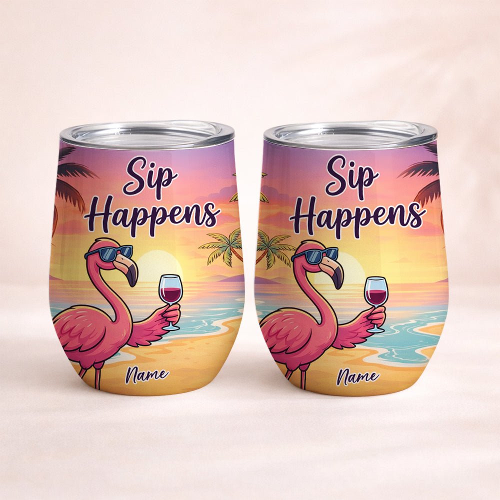 Vibrant Personalized Flamingo Wine Tumbler - Funny Stainless Steel Stemless Cup Gift - FlamingoAholic
