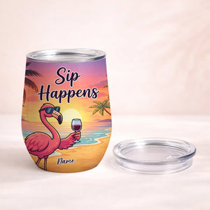 Vibrant Personalized Flamingo Wine Tumbler - Funny Stainless Steel Stemless Cup Gift - FlamingoAholic