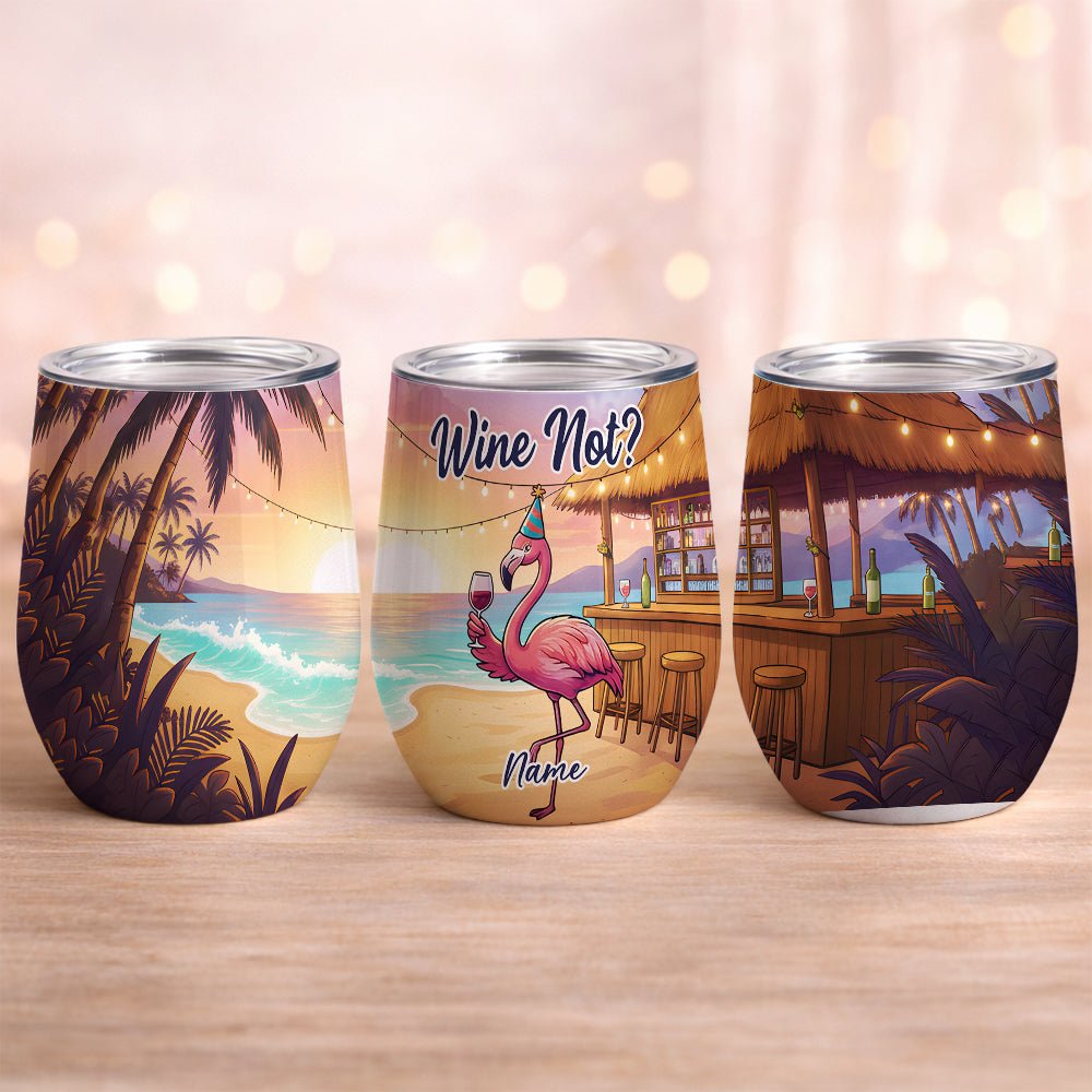 Vibrant Personalized Flamingo Wine Tumbler - Funny Stainless Steel Stemless Cup Gift - FlamingoAholic