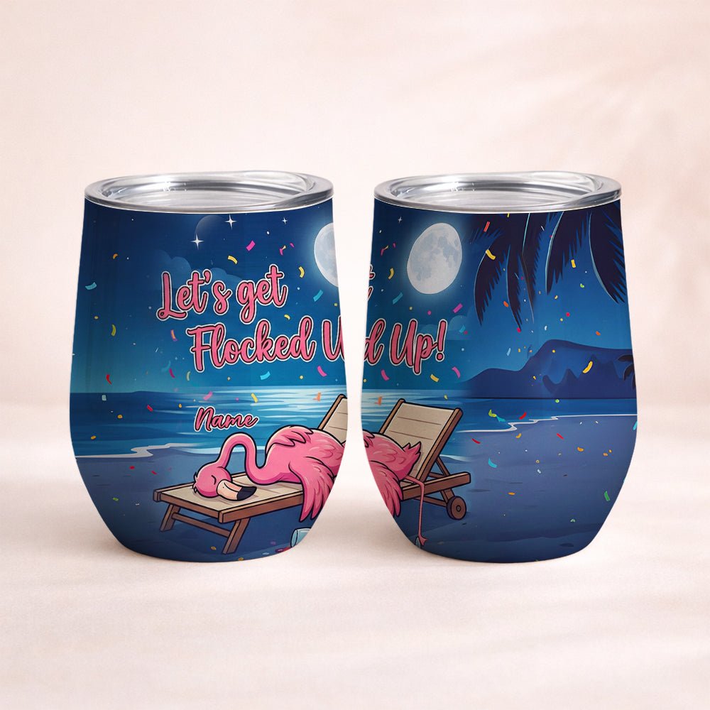 Vibrant Personalized Flamingo Wine Tumbler - Funny Stainless Steel Stemless Cup Gift - FlamingoAholic