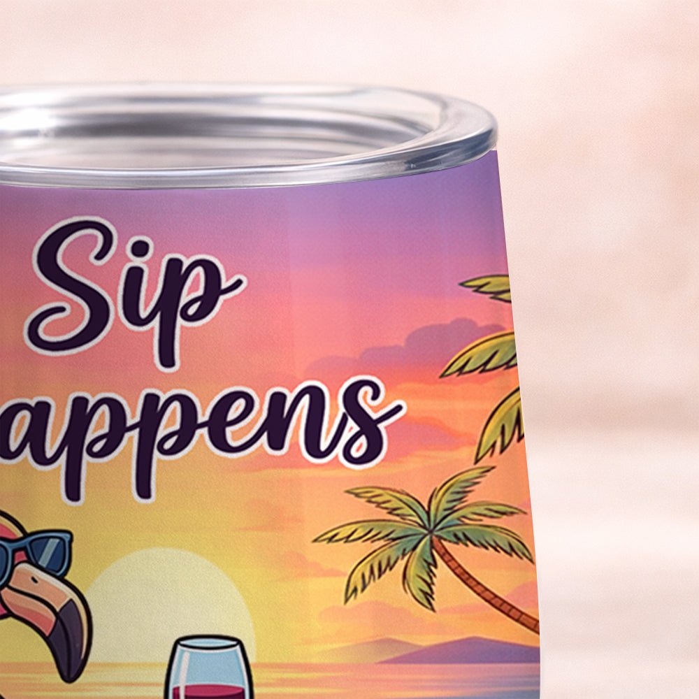 Vibrant Personalized Flamingo Wine Tumbler - Funny Stainless Steel Stemless Cup Gift - FlamingoAholic