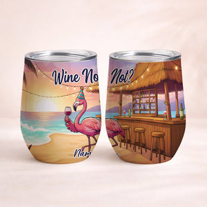 Vibrant Personalized Flamingo Wine Tumbler - Funny Stainless Steel Stemless Cup Gift - FlamingoAholic