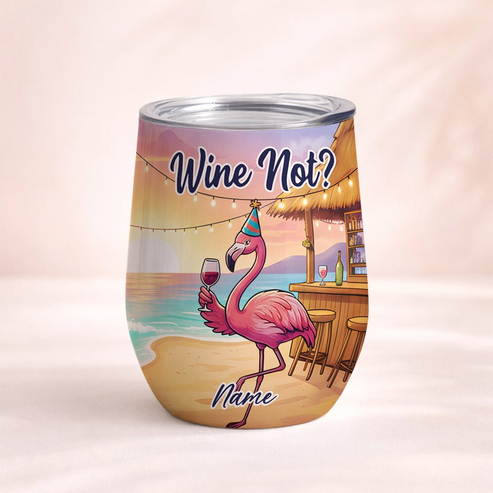 Vibrant Personalized Flamingo Wine Tumbler - Funny Stainless Steel Stemless Cup Gift - FlamingoAholic