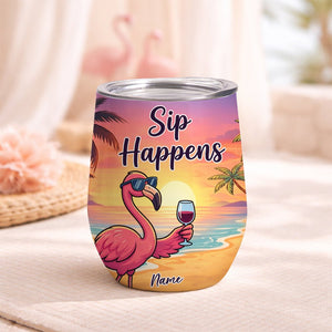 Vibrant Personalized Flamingo Wine Tumbler - Funny Stainless Steel Stemless Cup Gift - FlamingoAholic