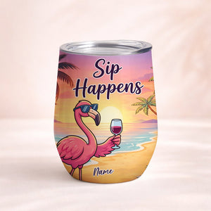 Vibrant Personalized Flamingo Wine Tumbler - Funny Stainless Steel Stemless Cup Gift - FlamingoAholic