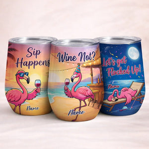 Vibrant Personalized Flamingo Wine Tumbler - Funny Stainless Steel Stemless Cup Gift - FlamingoAholic