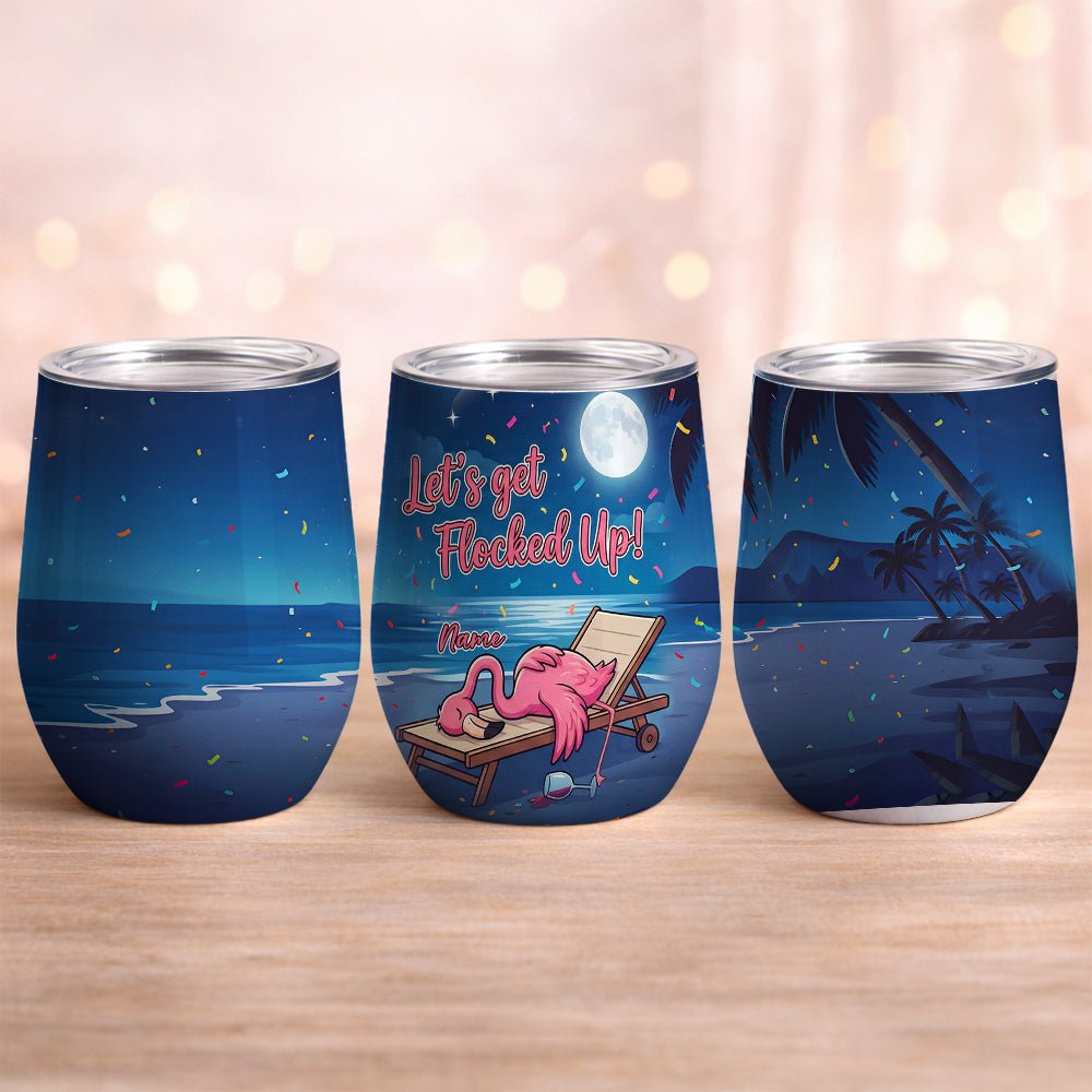 Vibrant Personalized Flamingo Wine Tumbler - Funny Stainless Steel Stemless Cup Gift - FlamingoAholic