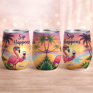 Vibrant Personalized Flamingo Wine Tumbler - Funny Stainless Steel Stemless Cup Gift - FlamingoAholic