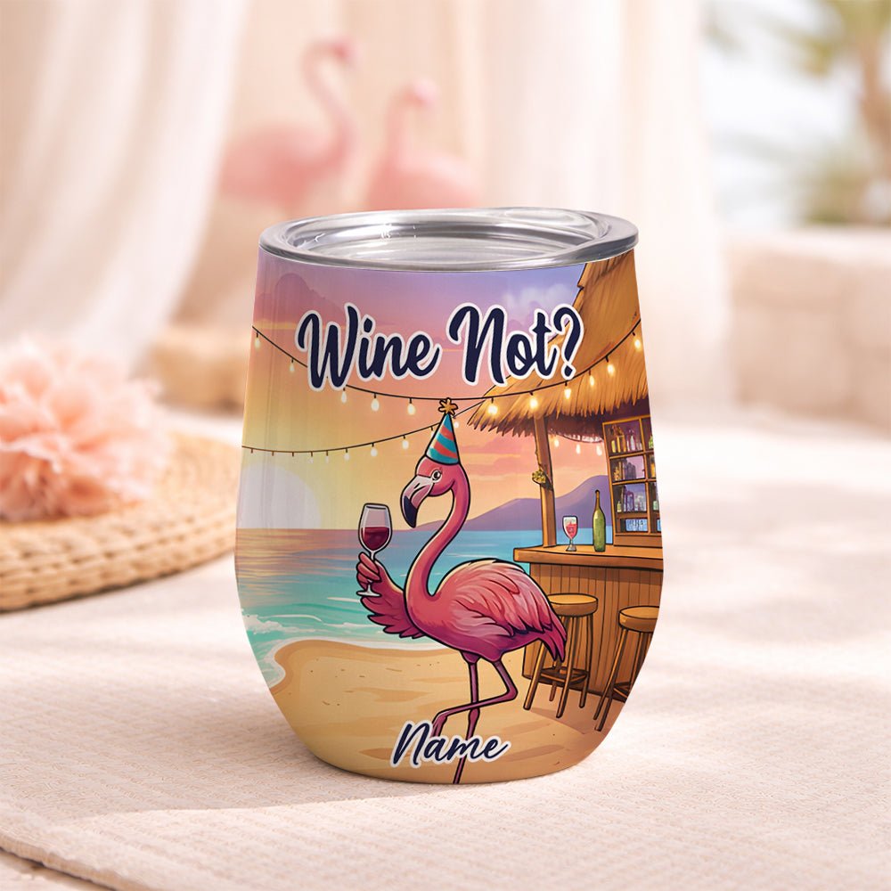 Vibrant Personalized Flamingo Wine Tumbler - Funny Stainless Steel Stemless Cup Gift - FlamingoAholic