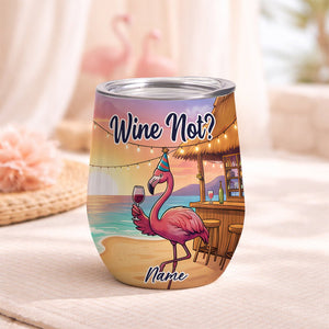 Vibrant Personalized Flamingo Wine Tumbler - Funny Stainless Steel Stemless Cup Gift - FlamingoAholic