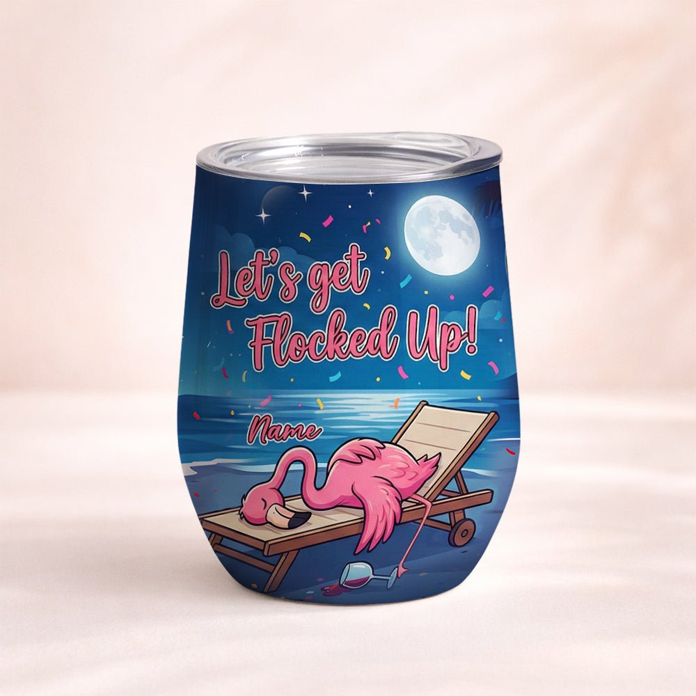 Vibrant Personalized Flamingo Wine Tumbler - Funny Stainless Steel Stemless Cup Gift - FlamingoAholic