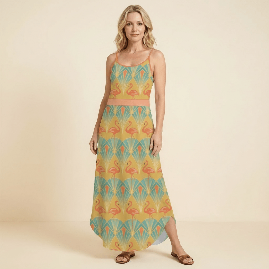 Vintage Art Deco Flamingo Maxi Dress | Tropical Summer Resort Wear for Women - FlamingoAholic