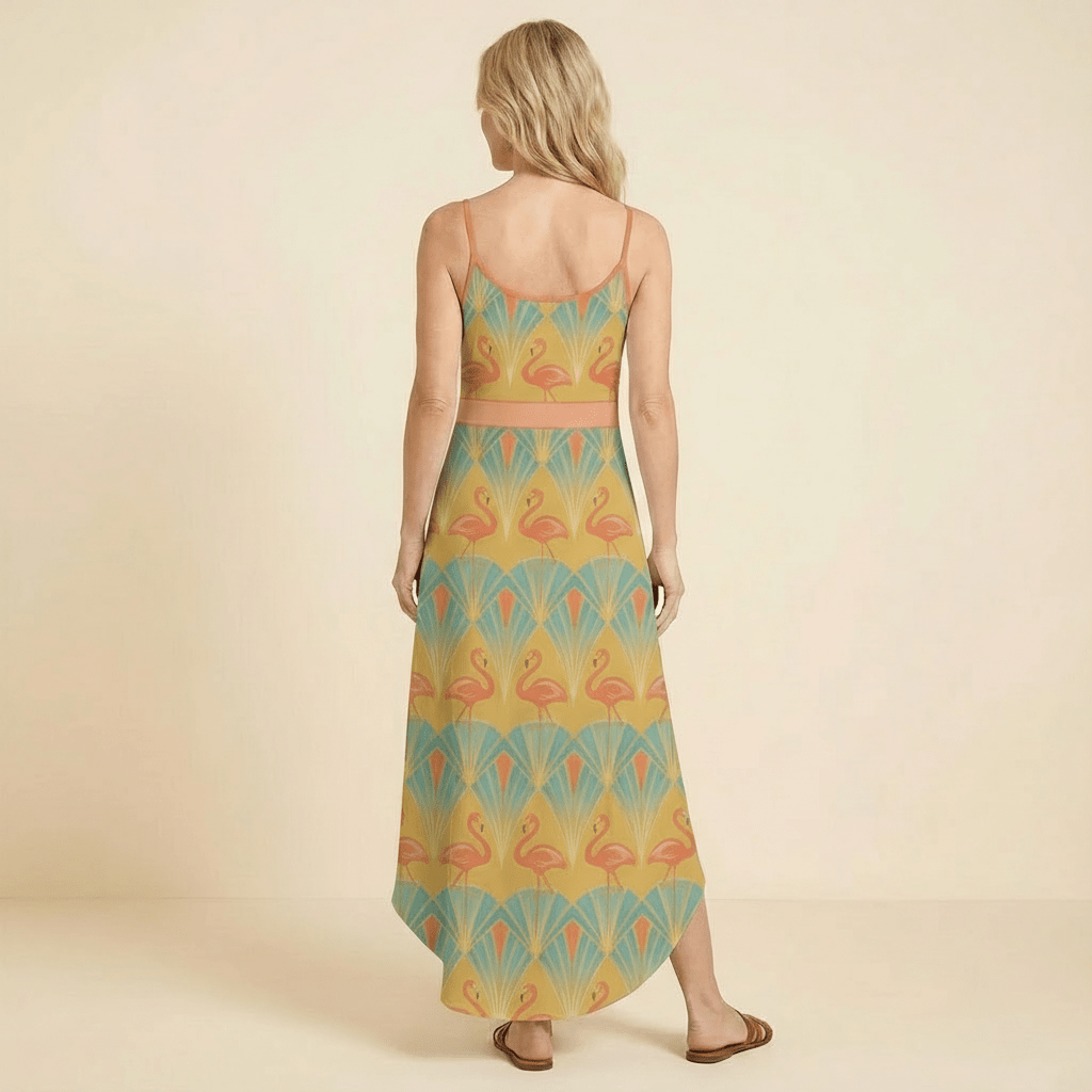 Vintage Art Deco Flamingo Maxi Dress | Tropical Summer Resort Wear for Women - FlamingoAholic