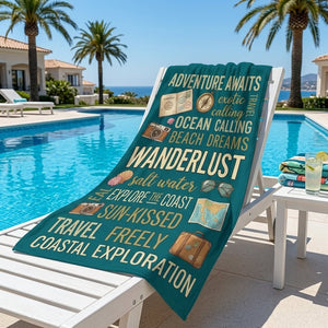 "Wanderlust" Adventure Beach Towel - Travel-Themed Summer Vacation Accessory - FlamingoAholic