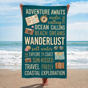 "Wanderlust" Adventure Beach Towel - Travel-Themed Summer Vacation Accessory - FlamingoAholic
