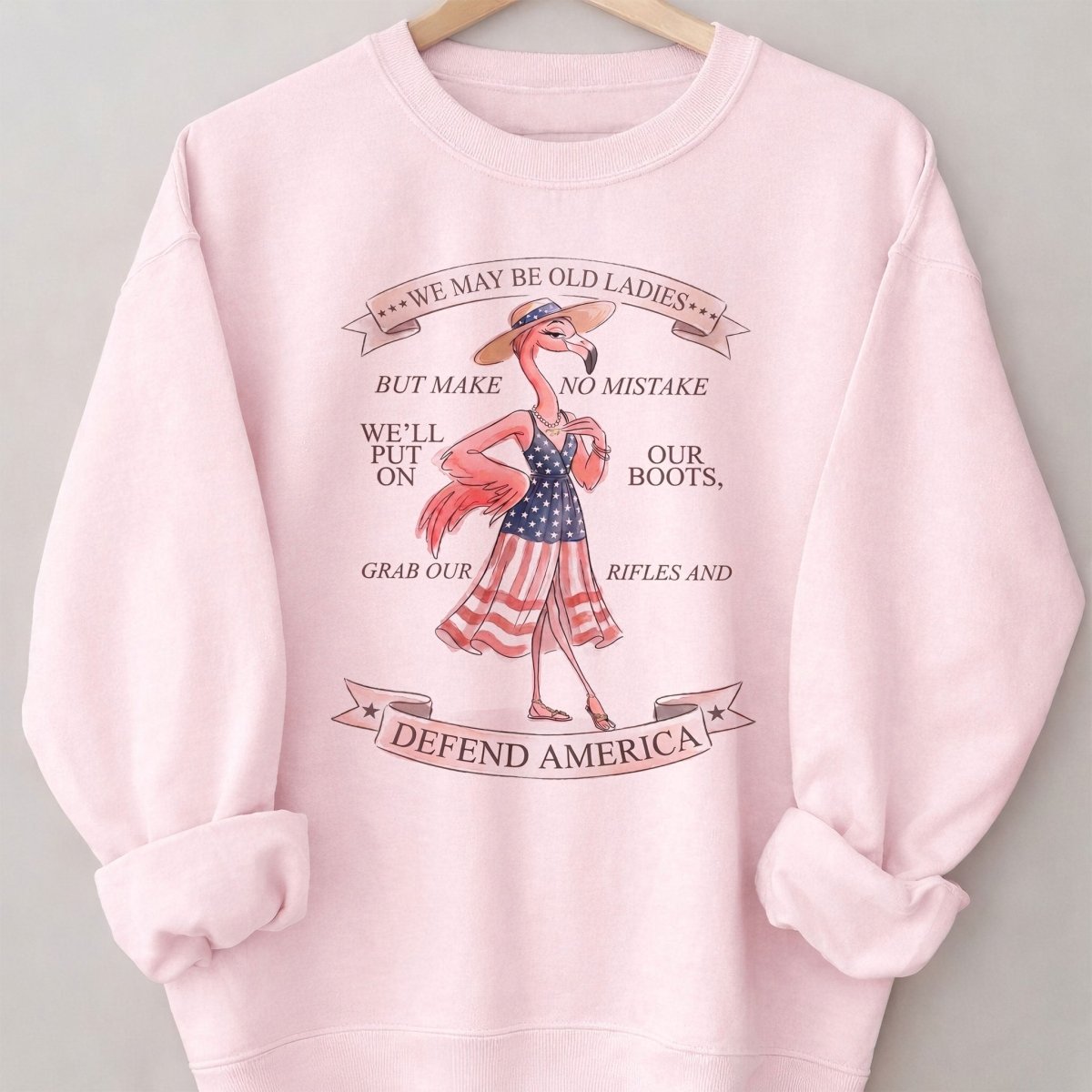 We May Be Old Ladies Defend America Patriotic Flamingo July 4th Shirt - FlamingoAholic