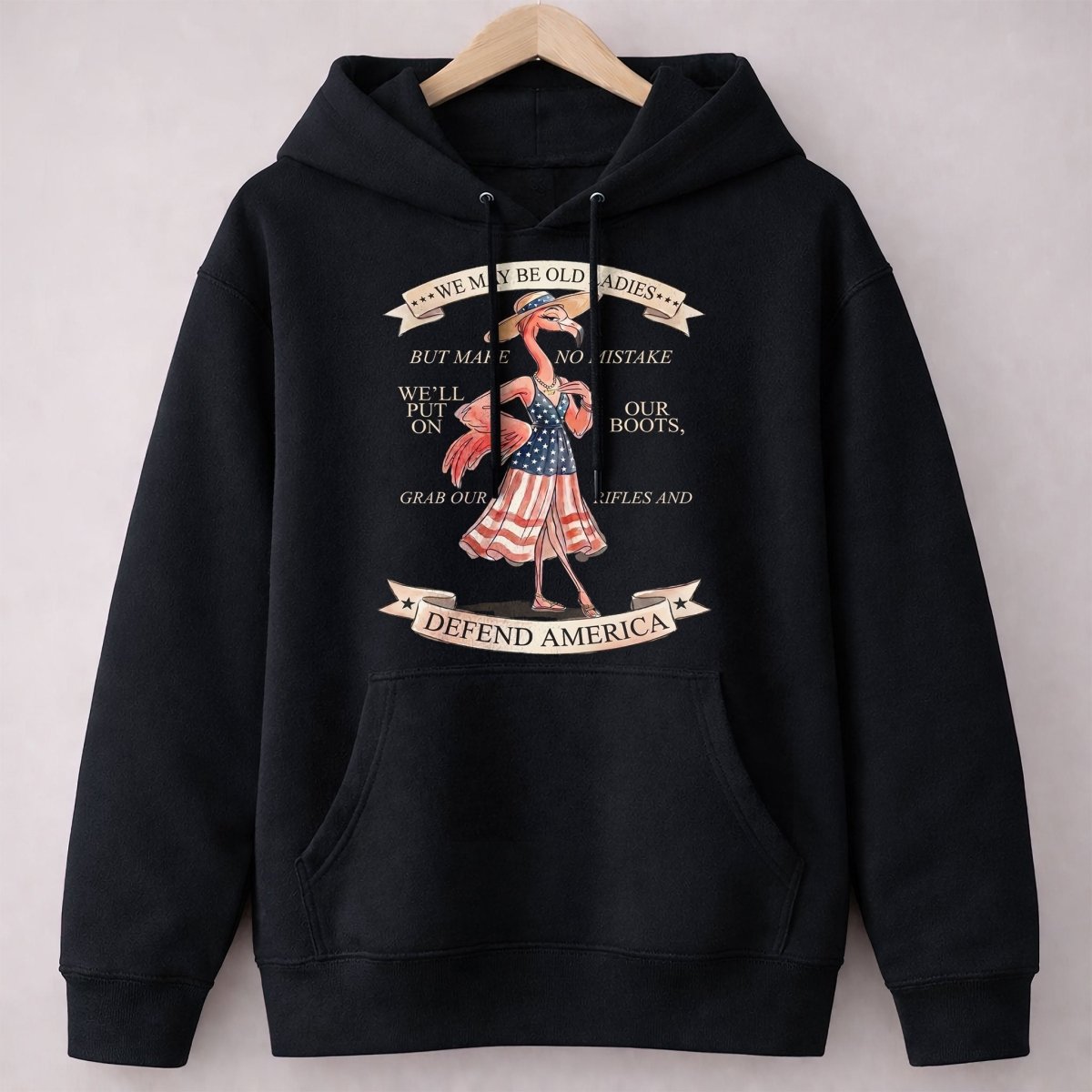 We May Be Old Ladies Defend America Patriotic Flamingo July 4th Shirt - FlamingoAholic