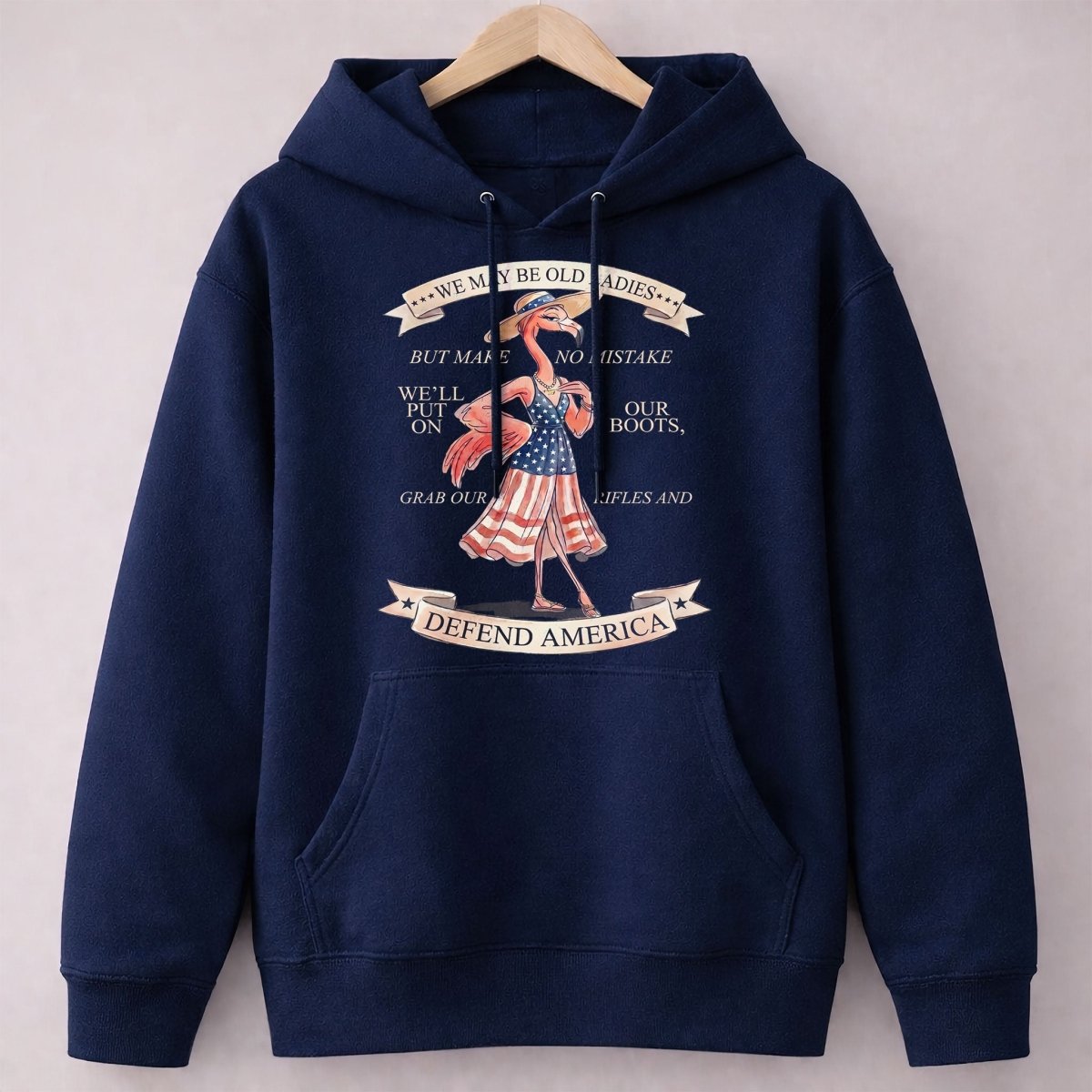 We May Be Old Ladies Defend America Patriotic Flamingo July 4th Shirt - FlamingoAholic