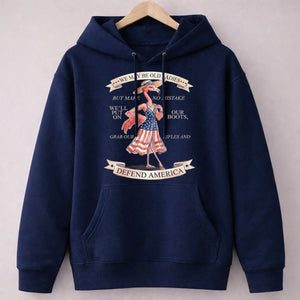 We May Be Old Ladies Defend America Patriotic Flamingo July 4th Shirt - FlamingoAholic