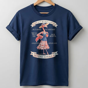 We May Be Old Ladies Defend America Patriotic Flamingo July 4th Shirt - FlamingoAholic