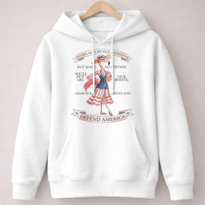 We May Be Old Ladies Defend America Patriotic Flamingo July 4th Shirt - FlamingoAholic