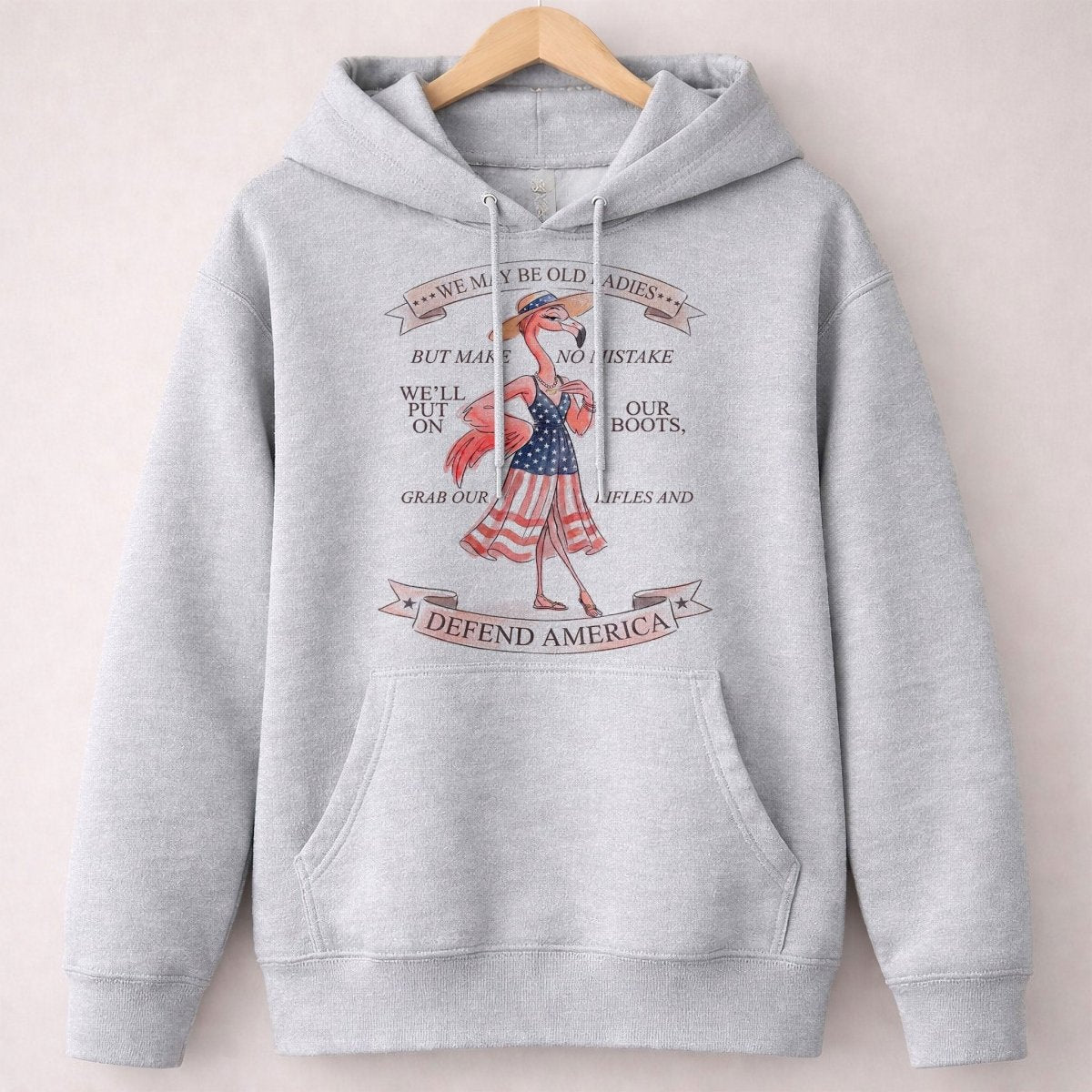 We May Be Old Ladies Defend America Patriotic Flamingo July 4th Shirt - FlamingoAholic