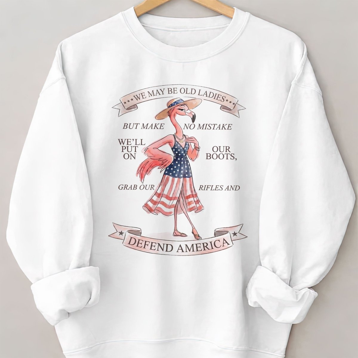 We May Be Old Ladies Defend America Patriotic Flamingo July 4th Shirt - FlamingoAholic