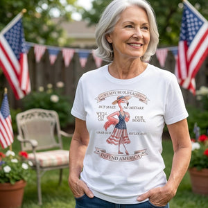 We May Be Old Ladies Defend America Patriotic Flamingo July 4th Shirt - FlamingoAholic