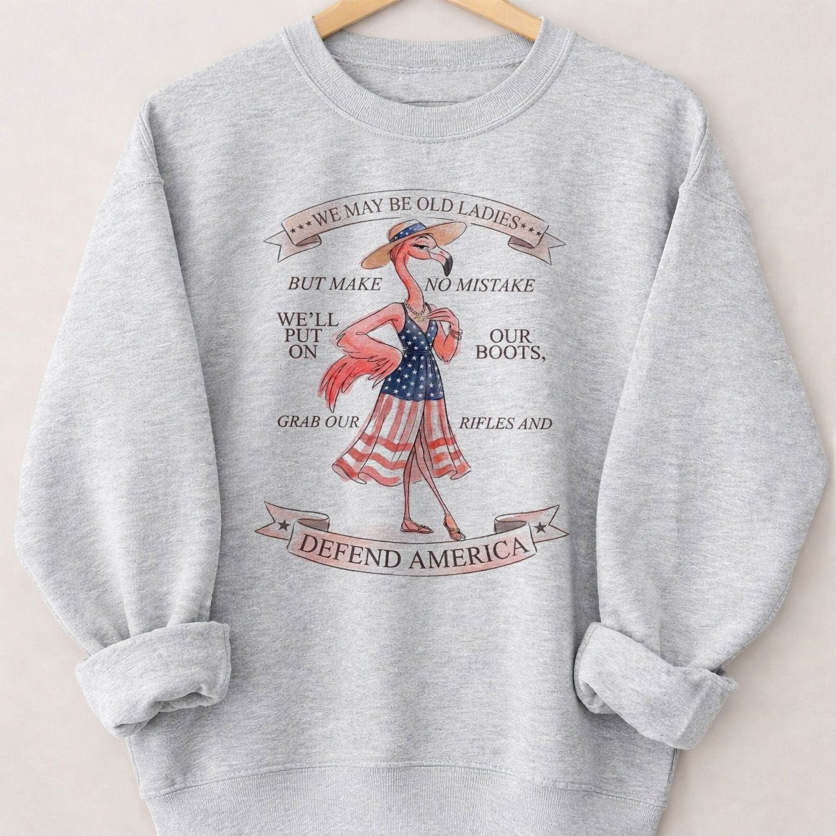 We May Be Old Ladies Defend America Patriotic Flamingo July 4th Shirt - FlamingoAholic