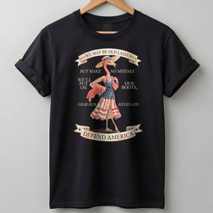 We May Be Old Ladies Defend America Patriotic Flamingo July 4th Shirt - FlamingoAholic