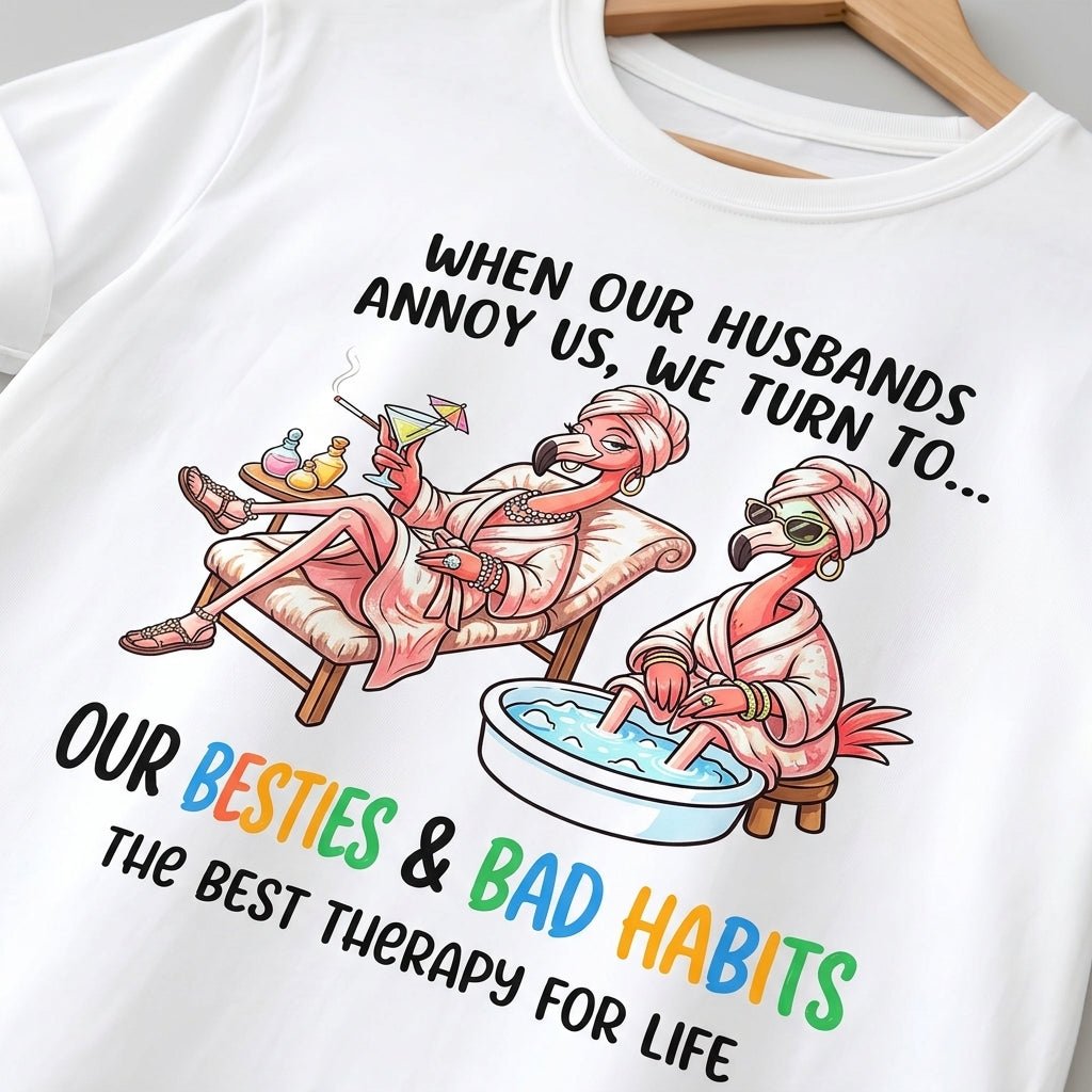 When Our Husbands Annoy Us We Turn To Besties And Bad Habits Flamingo Shirt - FlamingoAholic