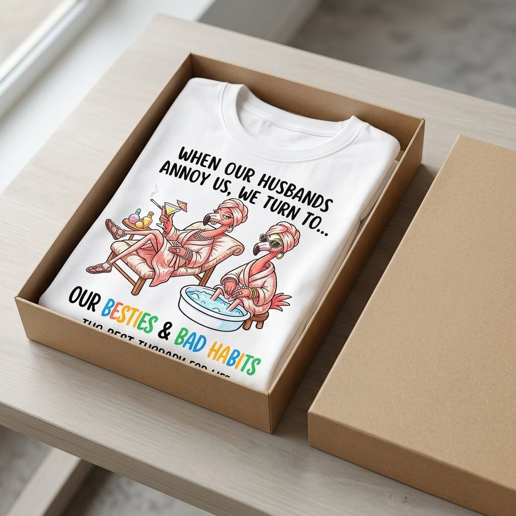 When Our Husbands Annoy Us We Turn To Besties And Bad Habits Flamingo Shirt - FlamingoAholic